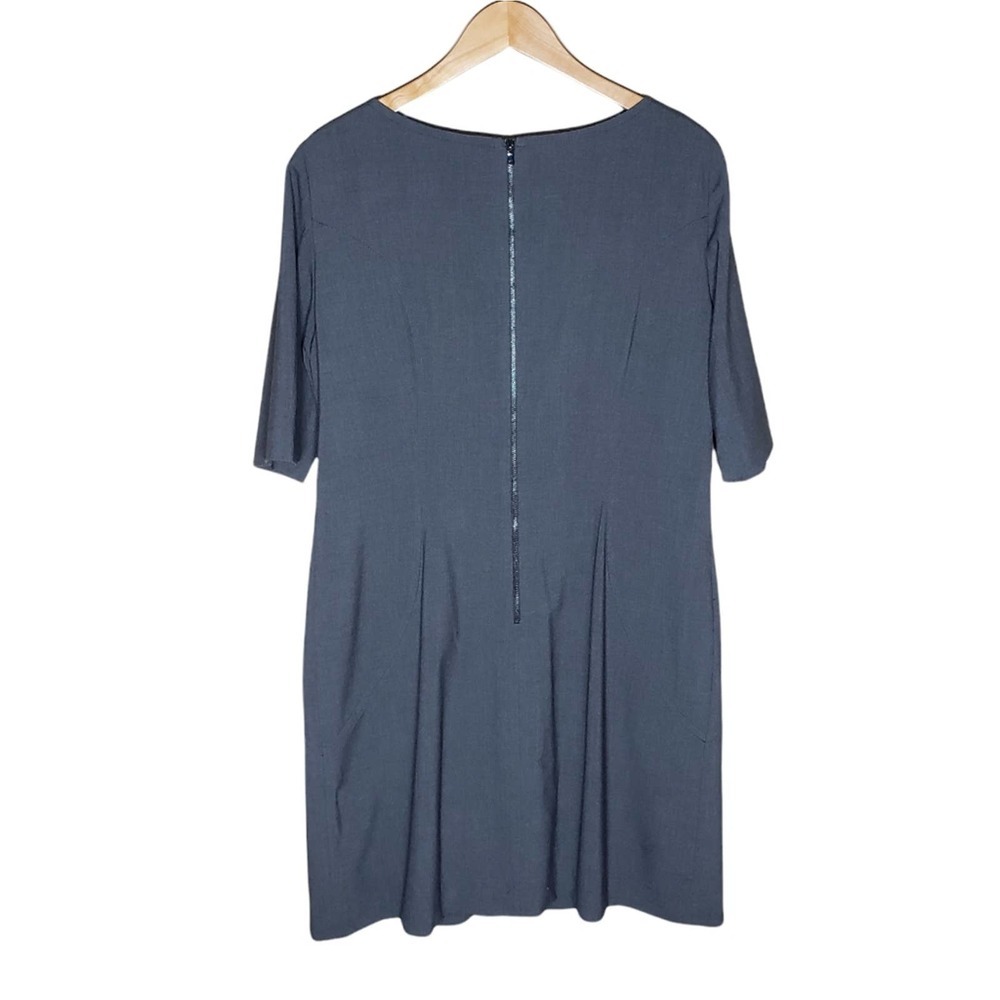 Tahari Seamed A-line Dress Size 16 Gray Exposed Zipper Elbow Sleeves - Picture 3 of 7